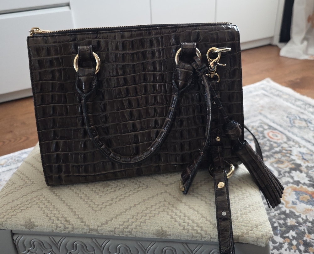 Brahmin Espresso Croc-Embossed Satchel